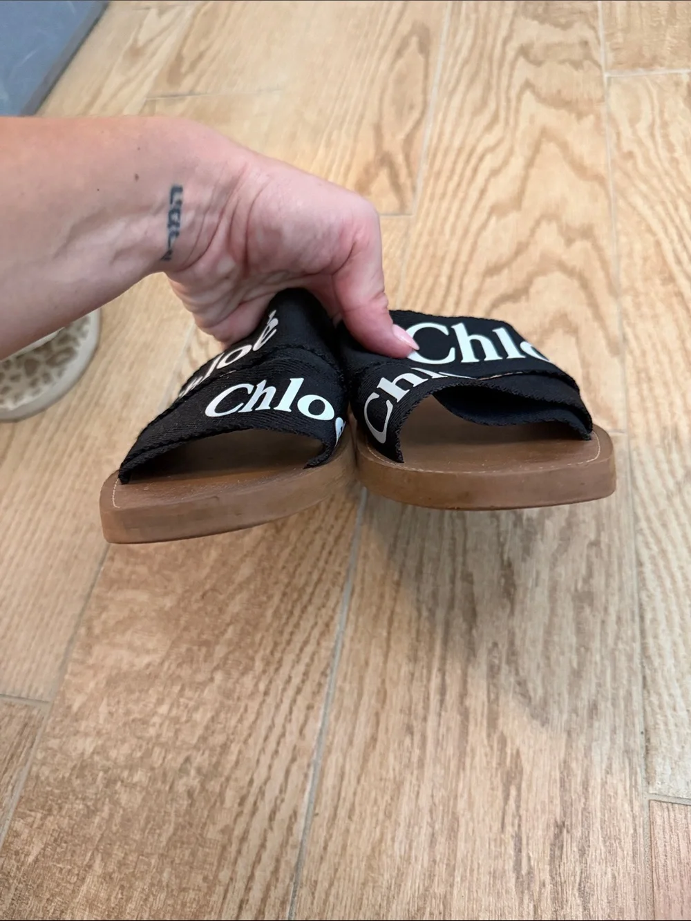 Chloe Black Logo Strap Slide Sandals